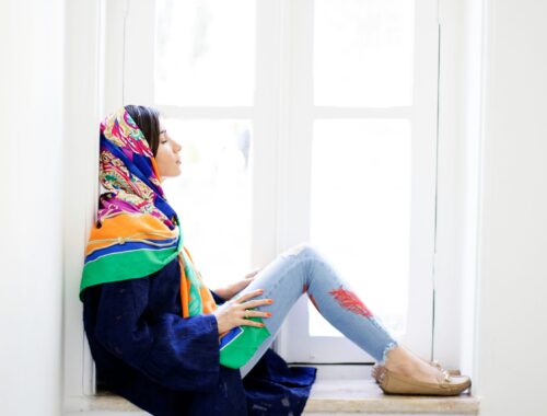 hijab girl sitting