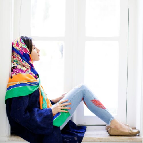 hijab girl sitting